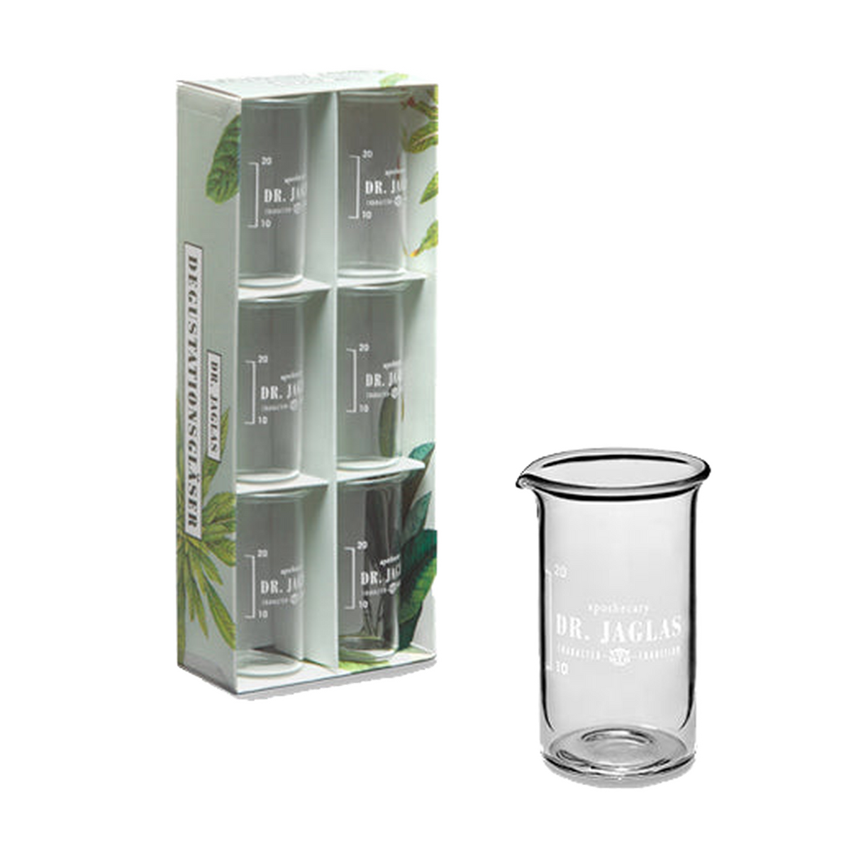Dr. Jaglas Degustationsgläser 6er-Set im Geschenkkarton mit einzelnem Becherglas