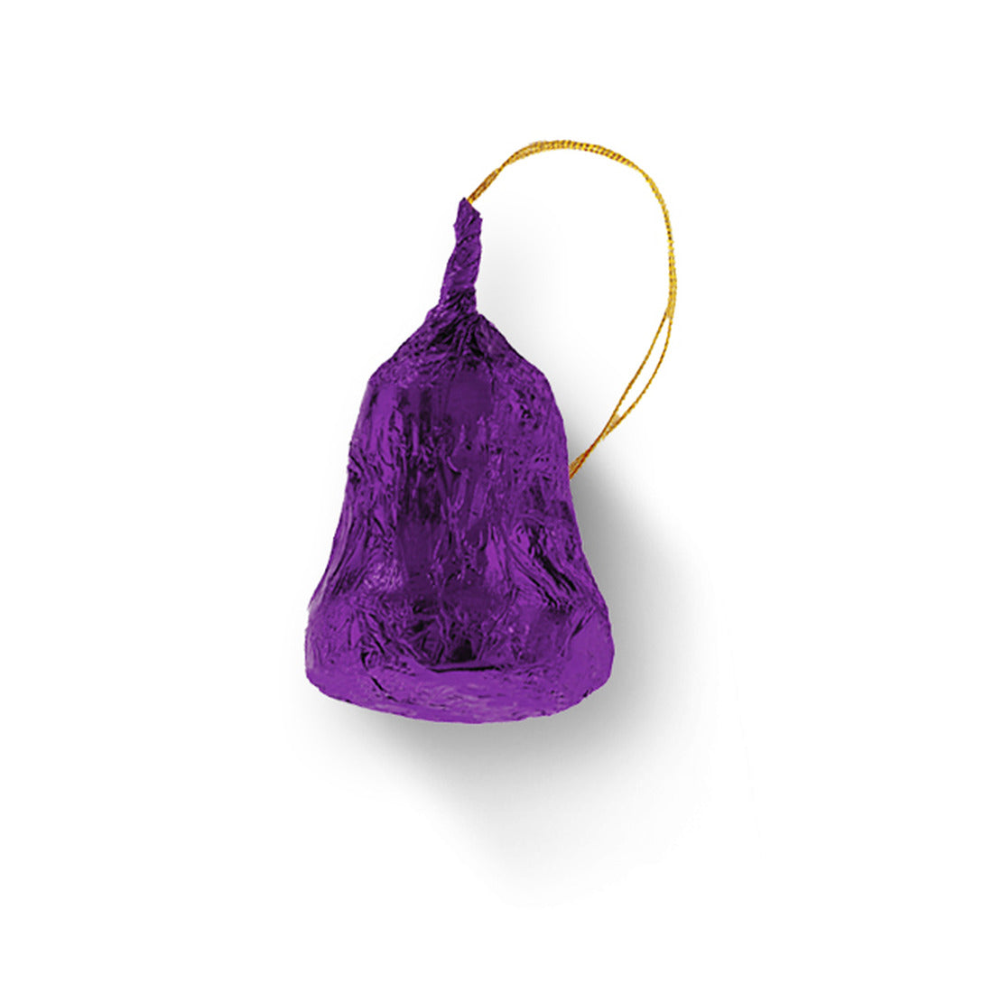 Sahne-Nougat-Glocke von Sawade in violettem Stanniol mit goldener Kordel